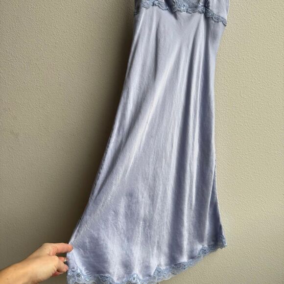 Vintage 100% Silk Lavender Blue Purple Slip Dress Size Small Lace Trim Intimissi - Picture 2 of 11
